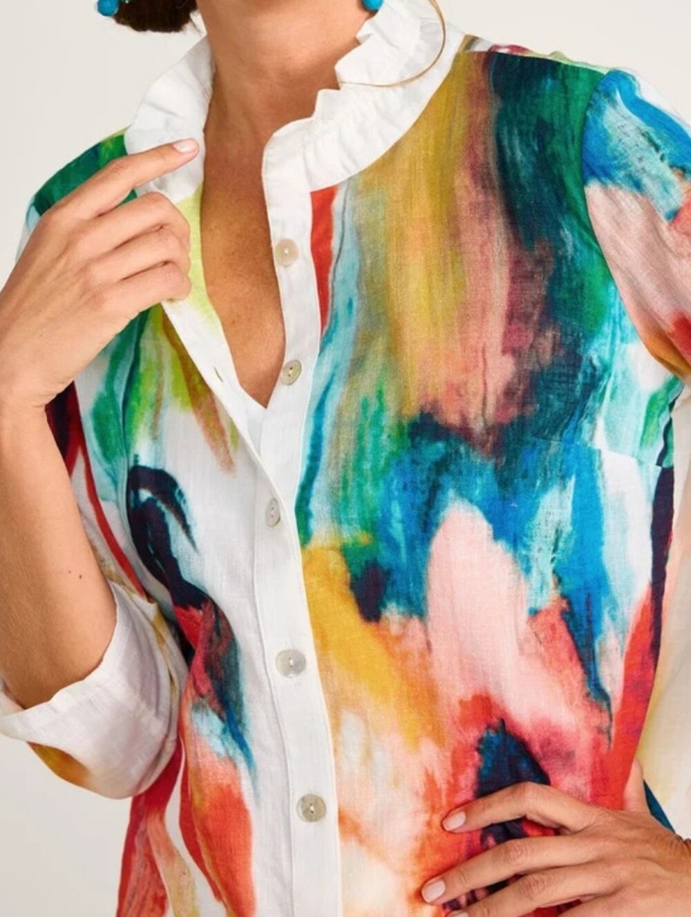 Soft Surroundings Multicolor Watercolor Button-Down Tunic - Picture 3 of 11